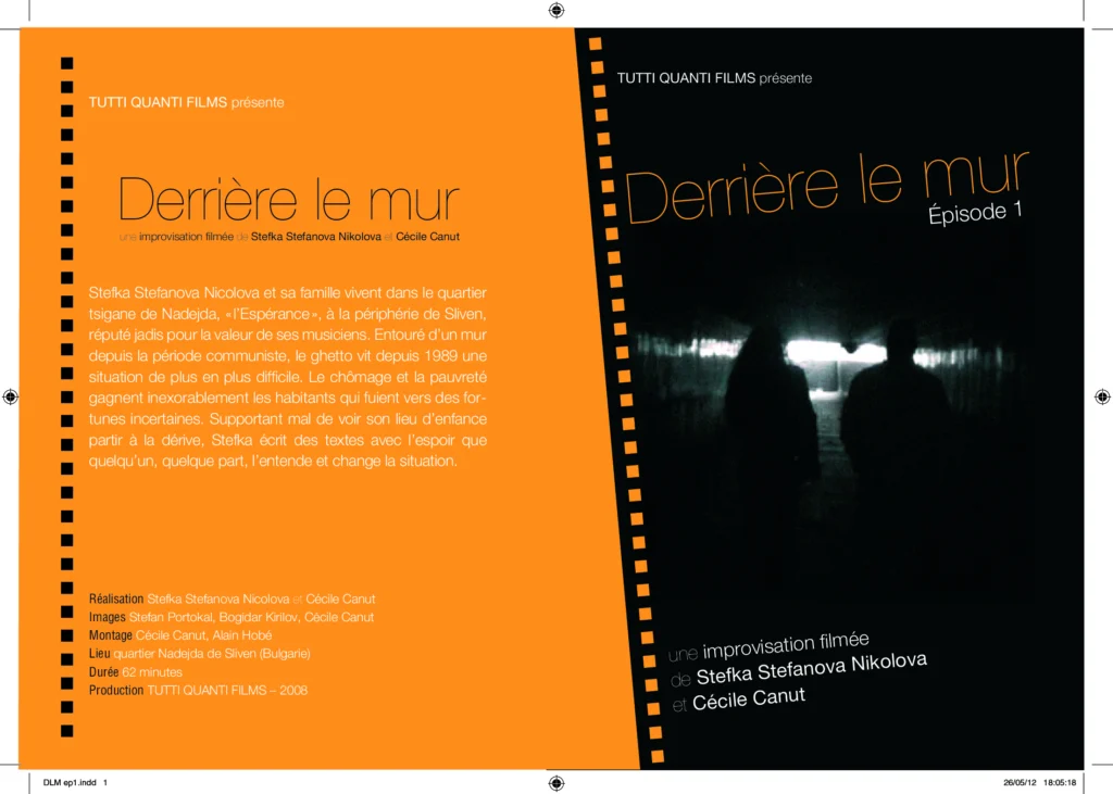 Promotional artwork for the film Derrière le mur (ep1), including synopsis and technical details