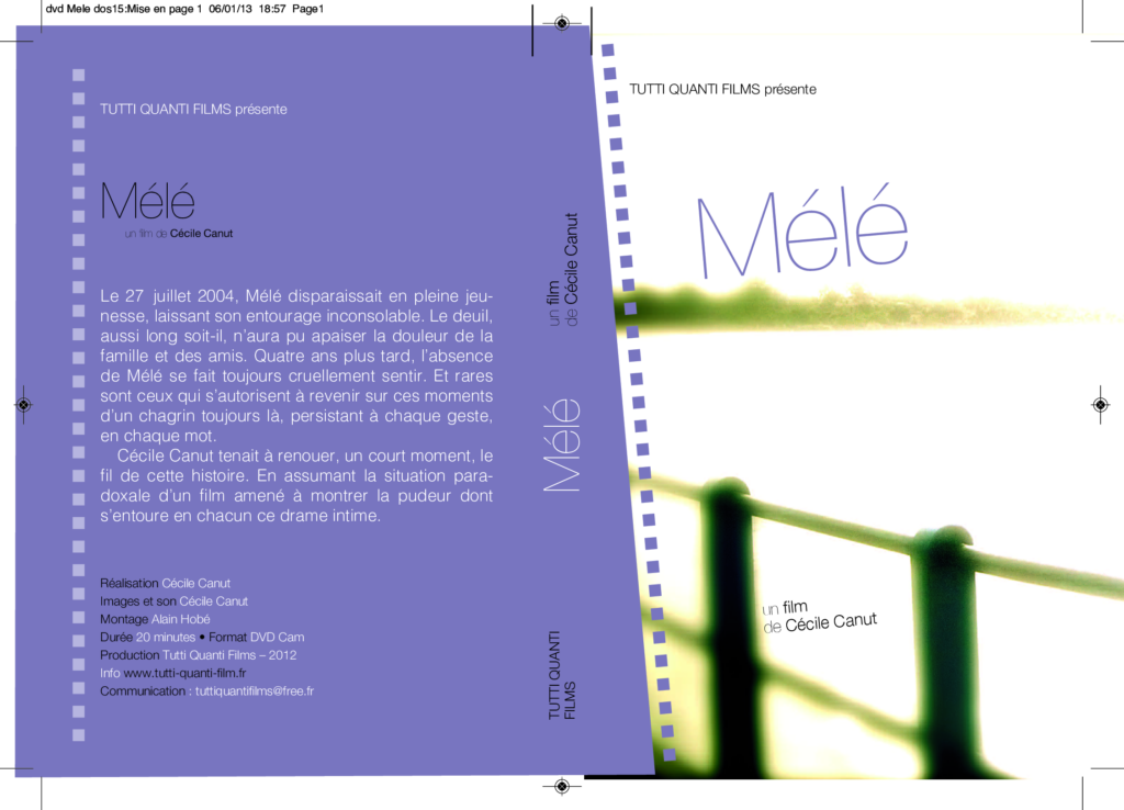 Promotional artwork for the film Mélé including synopsis and technical details